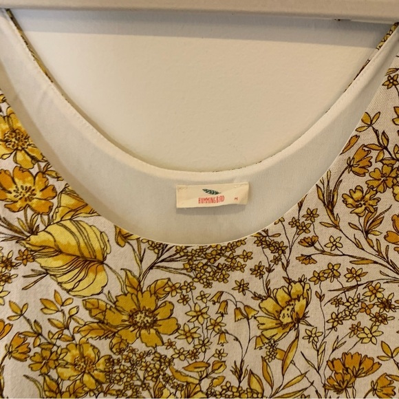 Hummingbird rayon/linen yellow & blue floral tiered boho tunic/dress. Size M - Picture 3 of 9